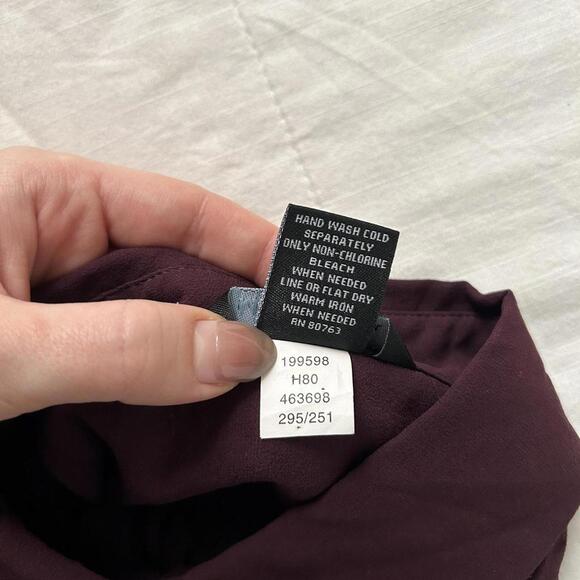 Moda international sheer silk Burgundy Y2K ruffle waist blouse long sleeves - Picture 3 of 8